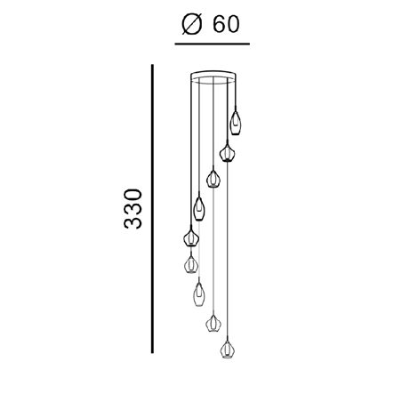 Amber Milano 9 závěsné svítidlo 9x G9 40W bez zdroje 60cm IP20, měděné sklo 4