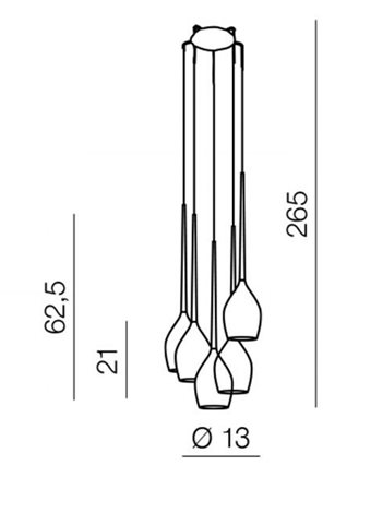 IZZA závěsné svítidlo 5x E14 50W bez zdroje 40cm IP20, jantarové/černé 5