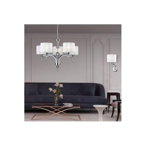 IMPRESS závěsné svítidlo 5x E27 50W bez zdroje 70cm IP20, bílá/chrom 6