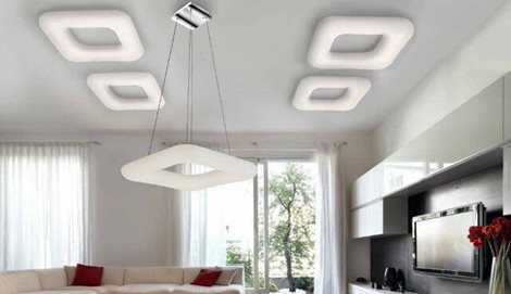 Donut závěsné svítidlo LED 80W 6800lm 2700-6000K 46cm hranaté IP20, chrom/bílá + ovladač 3