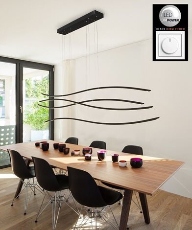 Waves závěsné svítidlo LED 70W 4900lm 3000K stmívatelné 123cm IP20, černé 3