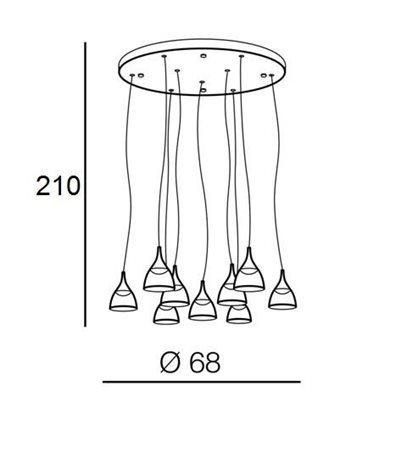 Dalmatia 9 závěsné svítidlo 45W 3880lm 68cm 3000K stmívatelné IP20, černé 3
