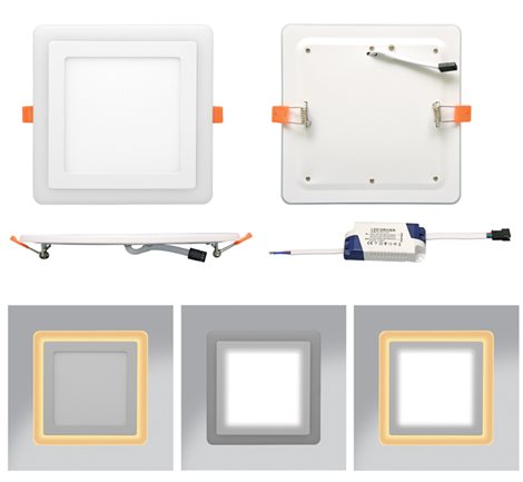 LED-DUO-S18W LED panel 25x25cm dvoubarevný 18W+6W 1530+160lm 4000+2700K IP20 2