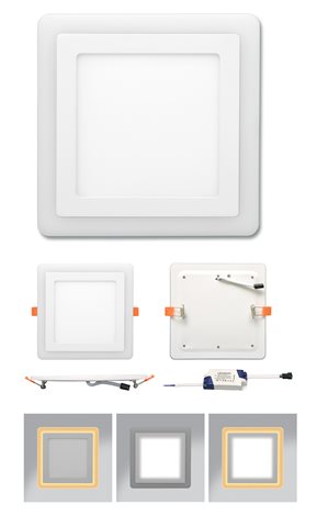 LED-DUO-S6W Dvojbarev. SMD 14,5x14,5cm,6W+3W,4000K+2700K,IP20,240lm 2