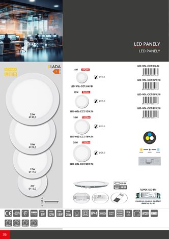 LED-WSL-CCT/6W/BI vestavnéLED svítidlo kruh LADA 6W 490lm 6