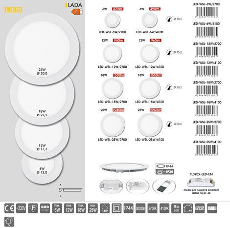 LED-WSL-6W/2700 LED panel kruh 12cm 6W 470 lm 2700K IP20 6