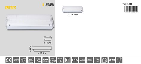 TL638L-LED LED svítidlo nouzové 3,3W 140lm 5000K 10xSMD5730 IP65 Ni-CD 1-3hod 3