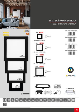 LED-WSQ-CCT/18W/CR SMD panel 22,5x22x5cm,18W,CCT,IP44,1550lm 6