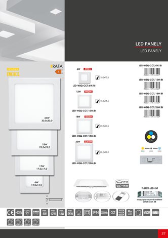 LED-WSQ-CCT/6W/BI Bílý vestavný LED panel RAFA 6W CCT hranatý 12x12cm IP44 6