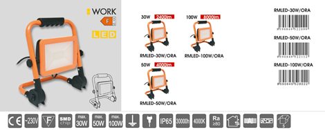 RMLED-100W/ORA LED reflektor přenosný 100W 8000lm 4000K IP65 vč. podstavce oranžový 2