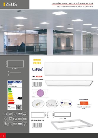 LED-GPL44/B-45/BI LED panel 30x120cm 45W 5000lm 4000K IP20 4