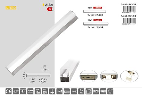 TL4130-LED15W/CHR LED svítidlo přisazené 60cm 15W 1200lm 4000K IP44 chrom 4