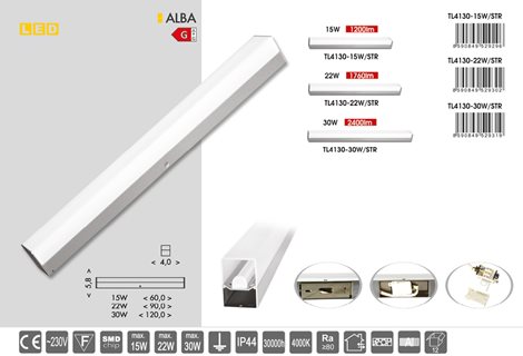 TL4130-LED15W/STR LED svítidlo přisazené 60cm 15W 1200lm 4000K IP44 stříbrné 4
