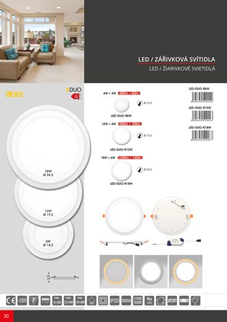 LED-DUO-R12W LED panel kruh 19,5cm dvoubarevný 12W+4W 900+100lm 4000+2700K IP20 4