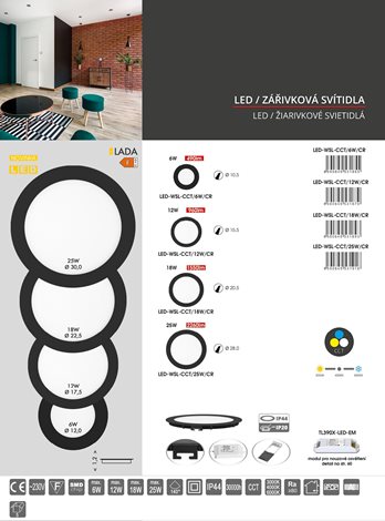LED-WSL-CCT/12W/CR SMD kruh 17cm,12W,CCT,IP44,960lm 7