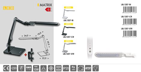 LBL1207-CR LED stolní lampa 10W 600lm 3000-6000K 32xSMD5730 IP20 černá vč.šroubu 3
