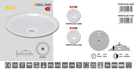 WHST78/LED-4100 LED svítidlo nástěnné stropní 12W 820lm 4100K 24xSMD IP44 PIR senz. 5