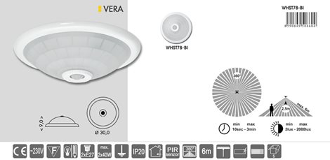 WHST78-BI LED svítidlo nástěnné stropní max 2x40W E27 IP20 PIR senz. 4