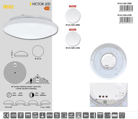 W141/LED-3000 LED svítidlo nástěnné stropní 25W 1950lm 3000K IP44 HF360 senz. 6