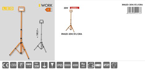 RMLED-30W/STJ/ORA LED reflektor přenosný 30W 2400lm 4000K IP65 vč. stativu oranžový 3