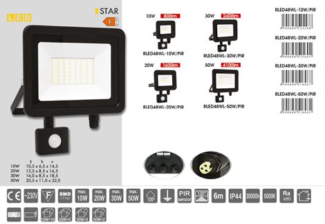 RLED48WL-50W/PIR LED reflektor 50W 4100lm 5000K SMD IP44 vč. PIR 4
