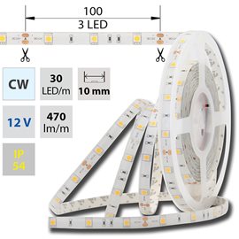 ML-121.585.60.0 LED pásek SMD5050 CW, 30LED/m, 7,2W/m, 470lm/m, IP54, DC 12V, 10mm, 5m