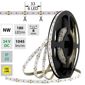 ML-126.734.60.1 LED pásek SMD2216 NW, 180LED/m, 12W/m, DC 24V, 1045lm/m, CRI90, IP20, 8mm, 30m