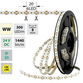 ML-126.736.60.1 LED pásek SMD2216 WW, 300LED/m, 18W/m, 1580lm/m, IP20, DC 24V, 8mm, 30m