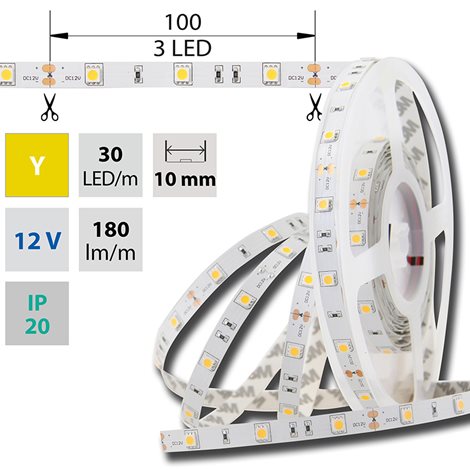 ML-121.575.60.0 LED pásek SMD5050 Y, 30LED/m, 7,2W/m, 180lm/m, IP20, DC 12V, 10mm, 5m