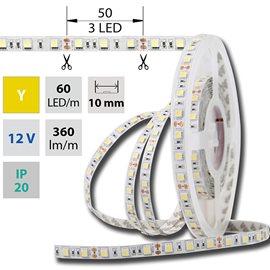 ML-121.596.60.2 LED pásek SMD5050 Y, 60LED/m, 14,4W/m, DC 12V, 360lm/m, IP20, 10mm, 50m