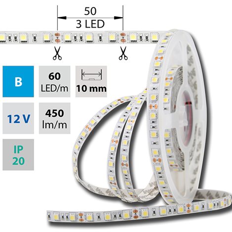 ML-121.597.60.0 LED pásek SMD5050 B, 60LED/m, 14,4W/m, DC 12V, 450lm/m, IP20, 10mm, 5m