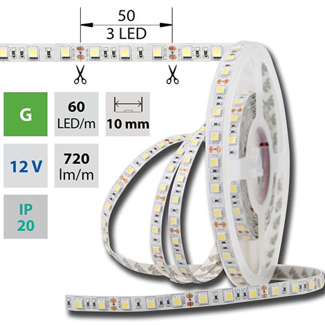 ML-121.598.60.0 LED pásek SMD5050 G, 60LED/m, 14,4W/m, DC 12V, 720lm/m, IP20, 10mm, 5m