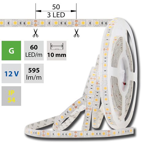 ML-121.605.60.0 LED pásek SMD5050 G, 60LED/m, 14,4W/m, 720lm/m, IP54, DC 12V, 10mm, 5m