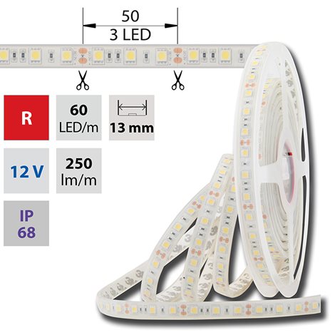 ML-121.609.60.0 LED pásek SMD5050 R, 60LED/m, 14,4W/m, 250lm/m, IP68, DC 12V, 13mm, 5m