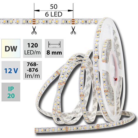 ML-122.630.60.0 LED pásek SMD3528 dual white EWW-CW, 120LED/m, 9,6W/m, 849 lm/m, IP20, 5m