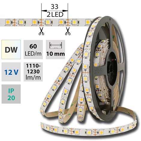 ML-122.631.60.0 LED pásek SMD5050 dual white WW-CW, 60LED/m, 14,4W/m, DC 12V, 1310lm/m, IP20, 5m
