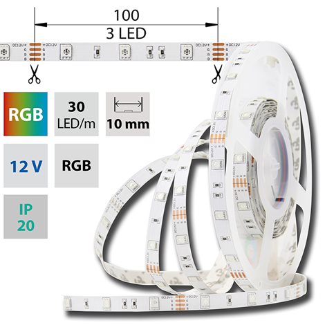 ML-123.580.60.0 LED pásek SMD5050 RGB, 30LED/m, 7,2W/m, DC12V, 280lm/m, IP20, 10mm, 5m 1