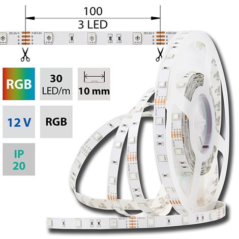 ML-123.580.60.2 LED pásek SMD5050 RGB, 30LED/m, 7,2W/m, DC12V, 280lm/m, IP20, 10mm, 50m