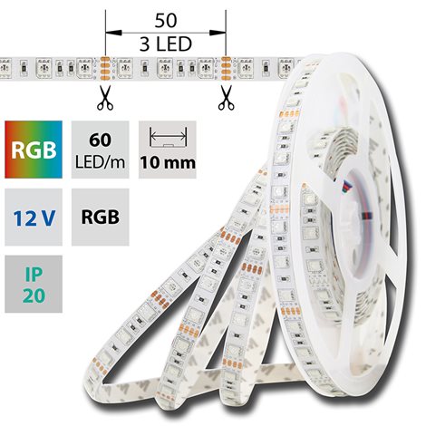 ML-123.601.60.2 LED pásek SMD5050 RGB, 60LED/m, 14,4W/m, DC12V, 560lm/m, IP20, 10mm, 50m
