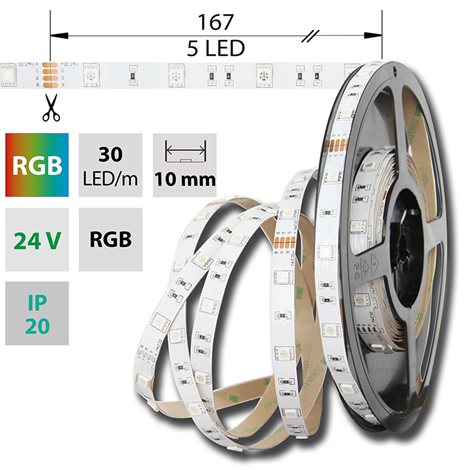 ML-128.580.60.0 LED pásek SMD5050 RGB, 30LED/m, 8,5W/m, DC24V, 280lm/m, IP20, 10mm, 5m
