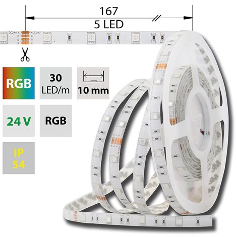 ML-128.587.60.0 LED pásek SMD5050 RGB, 30LED/m, 8,5W/m, DC24V, 280lm/m, IP54, 10mm, 5m