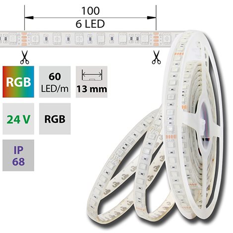 ML-128.615.60.0 LED pásek SMD5050 RGB, 60LED/m, 14,4W/m, DC24V, 483lm/m, IP68, 13mm, 5m