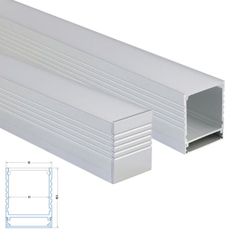 ML-761.001.07.2 Přisazený hliníkový profil PC, 35x43 mm, včetně mléčného difuzoru, 2 m 5