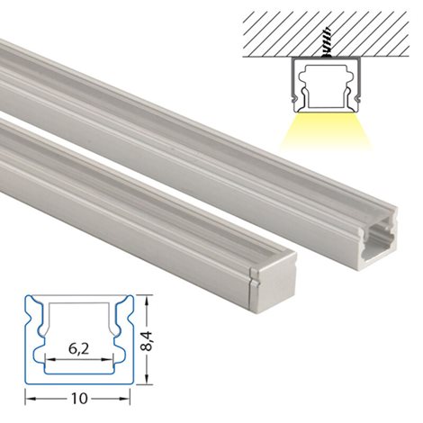 ML-761.003.07.2 Přisazený hliníkový profil PT, 10x8 mm, včetně čirého difuzoru, 2 m 4