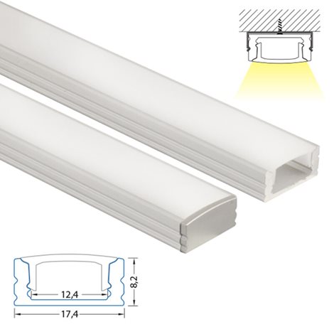 ML-761.021.02.2 Přisazený hliníkový profil PH, 17x8 mm, včetně mléčného difuzoru, 2 m 4