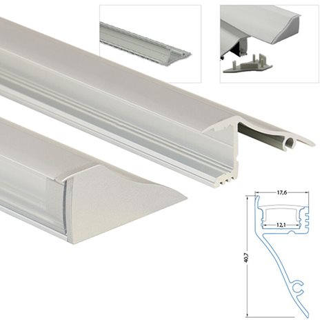 ML-761.064.02.2 Nástěnný hliníkový profil NT, 18x41 mm, včetně čirého difuzoru, 2m 7