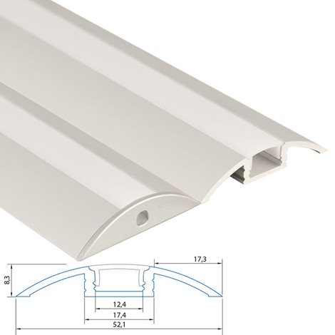 ML-761.068.02.2 Nášlapný hliníkový profil BH, 52x8 mm, včetně mléčného difuzoru, 2 m 4