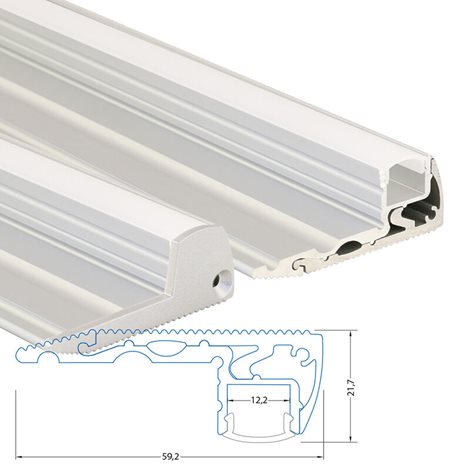 ML-761.073.02.2 Nášlapný hliníkový profil BL, 59x22 mm, stříbrná barva, včetně mléčného difuzoru, 2m 4