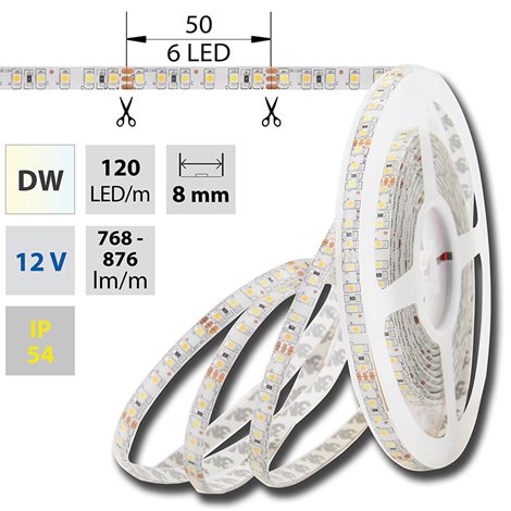 ML-122.640.60.0 LED pásek SMD3528 dual white WW-CW, 120LED/m, 9,6W/m, 676lm/m, IP54, DC 12V, 8mm, 5m