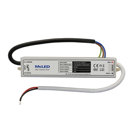 ML-732.027.45.0 Napájecí zdroj 18W 1,5A 12V IP67 157x27x21mm 1